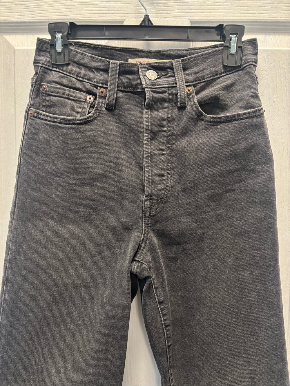 Levi’s Ribcage Straight Button Fly High Waist Black Denim Jeans Size 27 - Picture 3 of 11